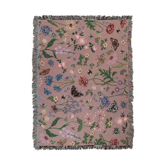 dusky pink woven wrap with bees, butterflies and flowers  design cut out product image