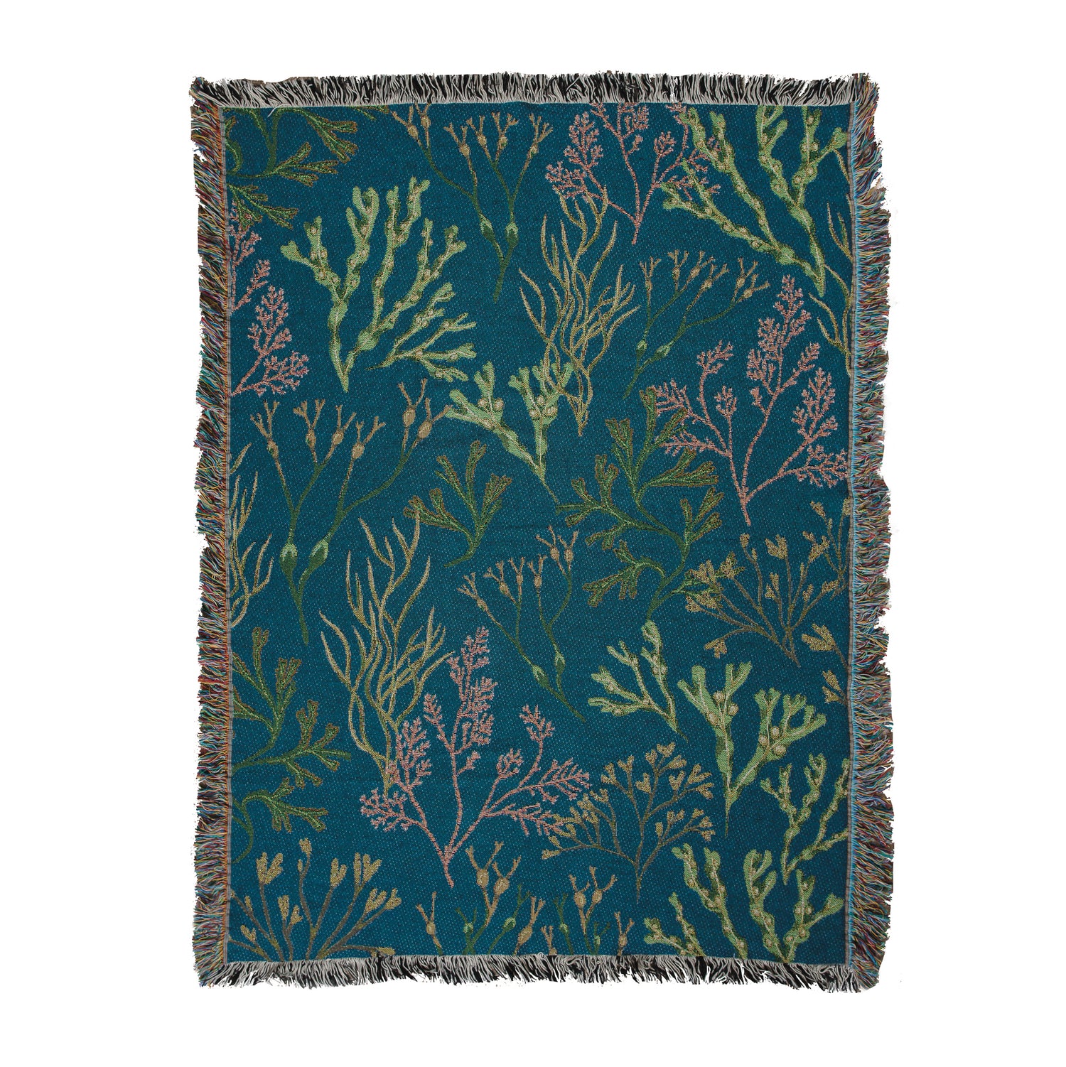 delicate design of seaweed on Intertidal Wrap woven blanket by Arcana